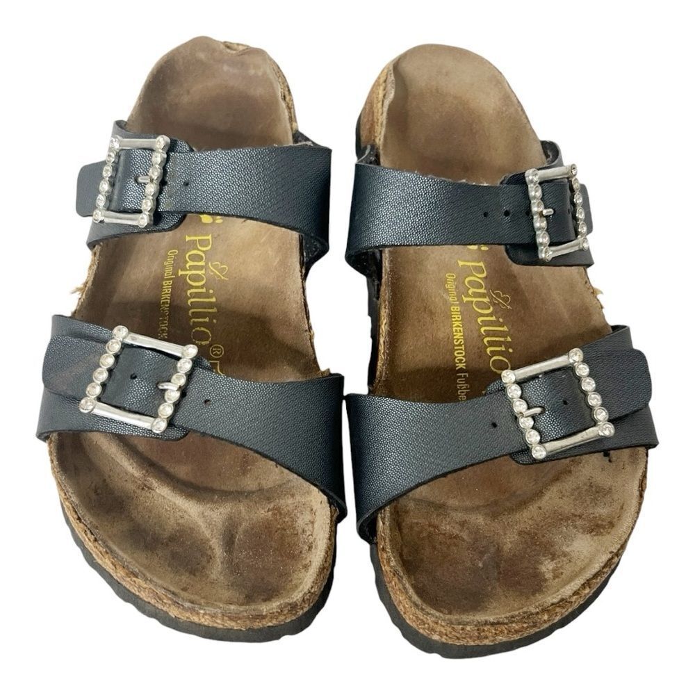 Birkenstock Papillio Black Rhinestone Double Strap‎ Slide Sandals Size 36/6